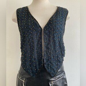 Black Beaded Sleeveless Top/Vest Sz 6/7 US Women